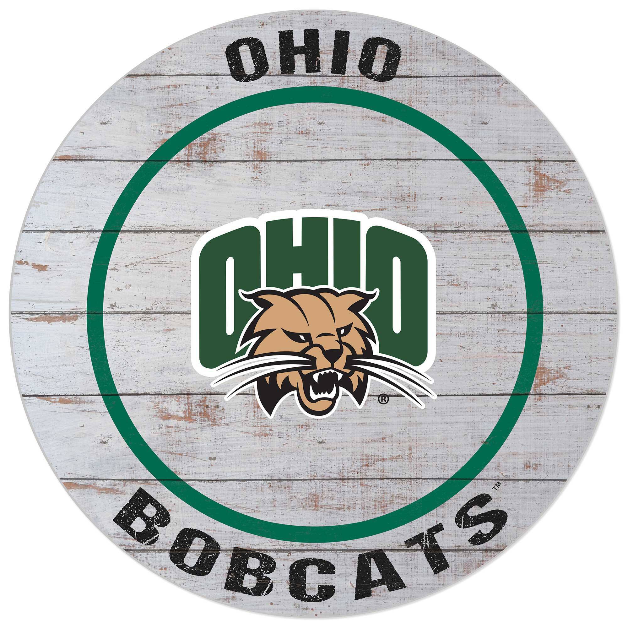 White Ohio Bobcats 20'' x 20'' Indoor/Outdoor Weathered Circle Sign