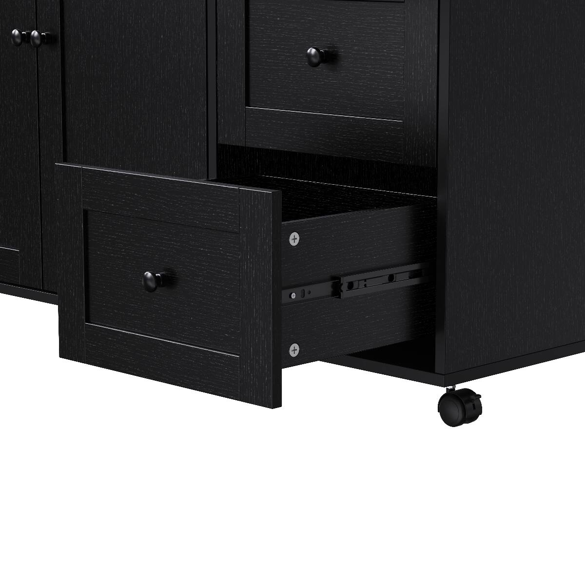 Alt View 3. Loheer - Loheer Black Kitchen Island with Extendable Dining Table, Rolling Kitchen Cart with Power Outlet, 74.8" MDF - Black.