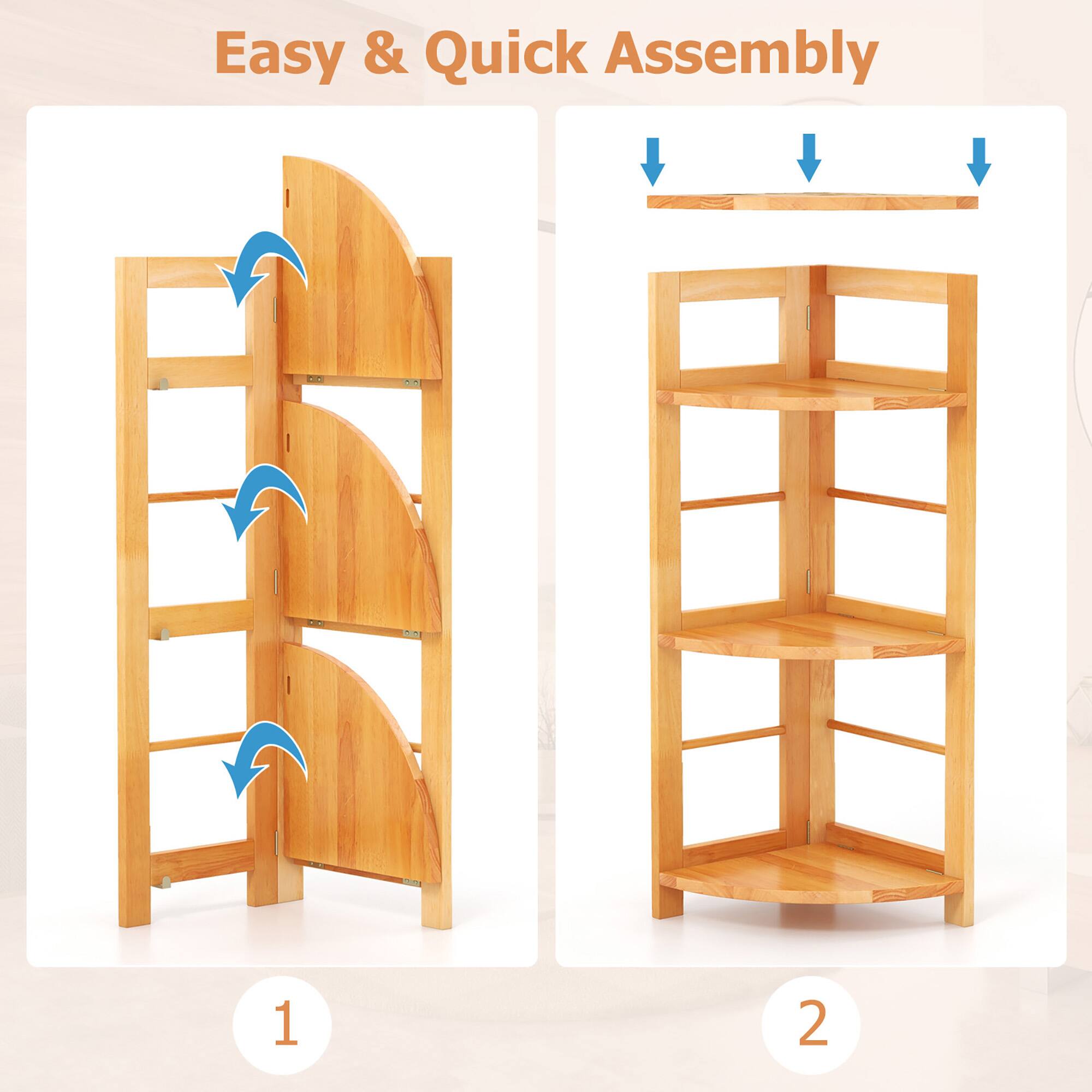 Alt View 9. Gymax - Gymax 2PCS 4-Tier Corner Shelf w/ Rubber Wood Frame Anti-Toppling Kit for Living Room - Natural.