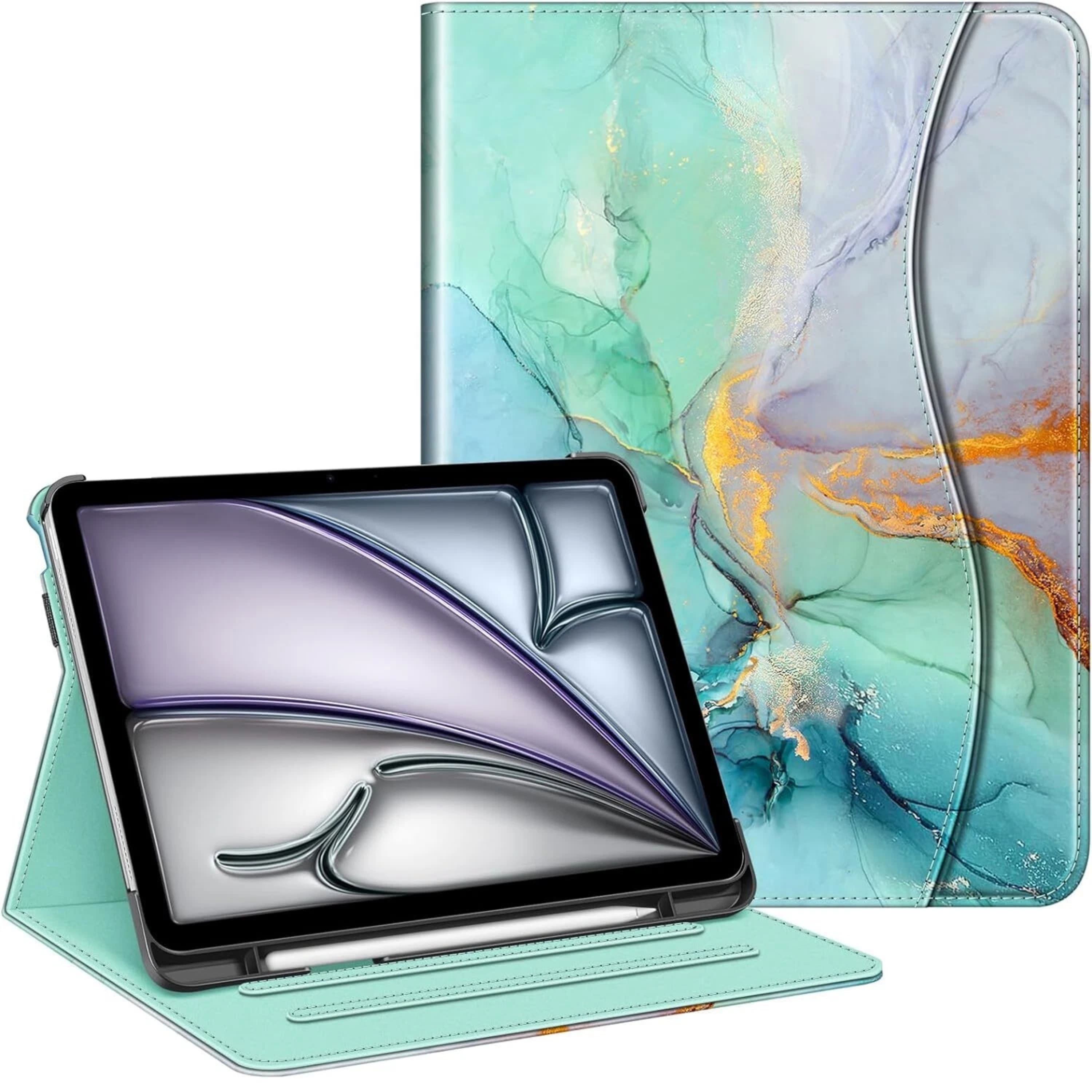 Front. Kitcheniva - iPad Air 11 Inch M3 2025 Multi Angle Viewing Case For Air 5th 4th 10.9 Inch Emerald Marble - Emerald Marble.