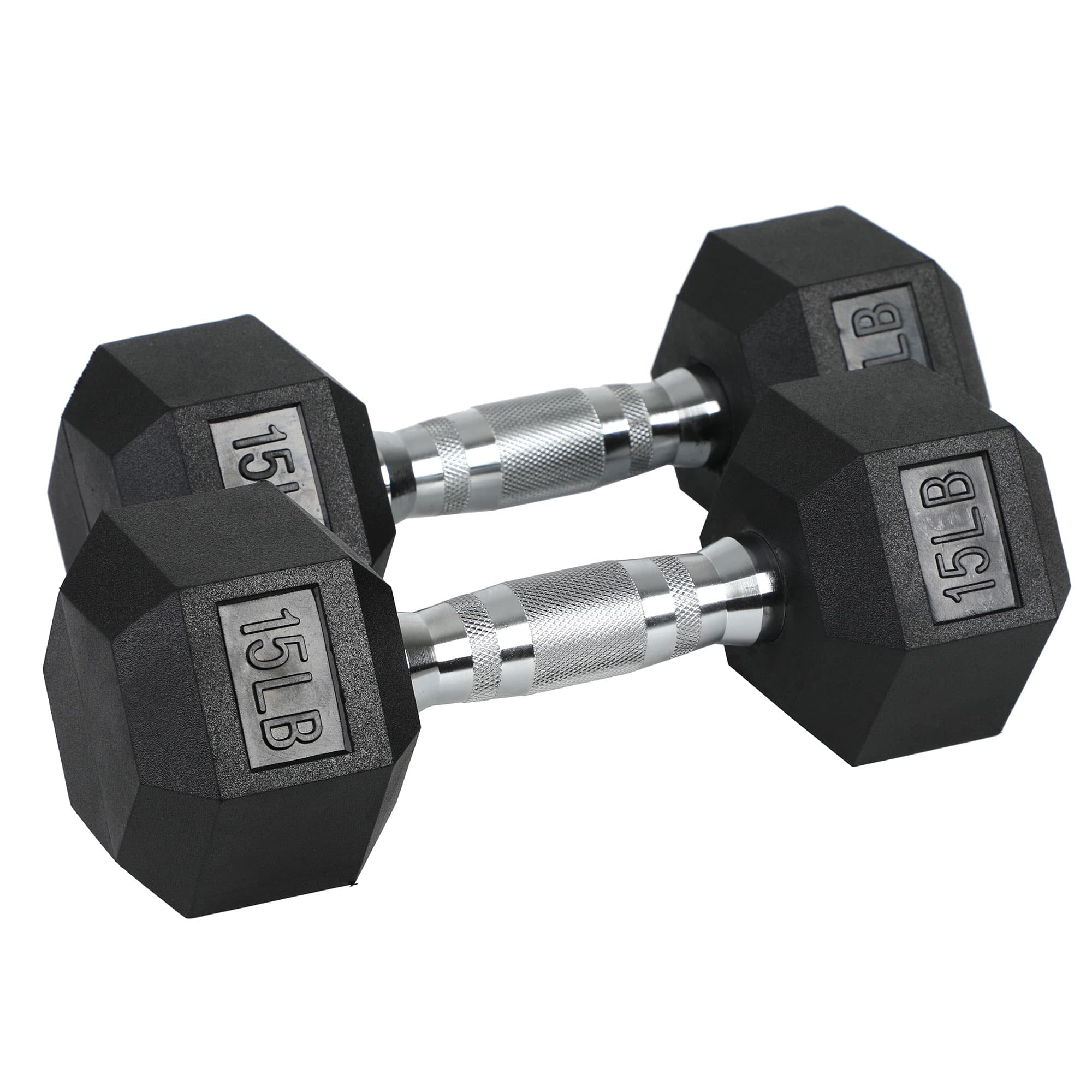 HolaHatha - Iron Hexagonal Cast Home Exercise Dumbbell Free Weight, 15 Pounds - Black