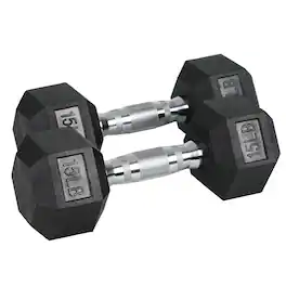 HolaHatha - Iron Hexagonal Cast Home Exercise Dumbbell Free Weight, 15 Pounds - Black