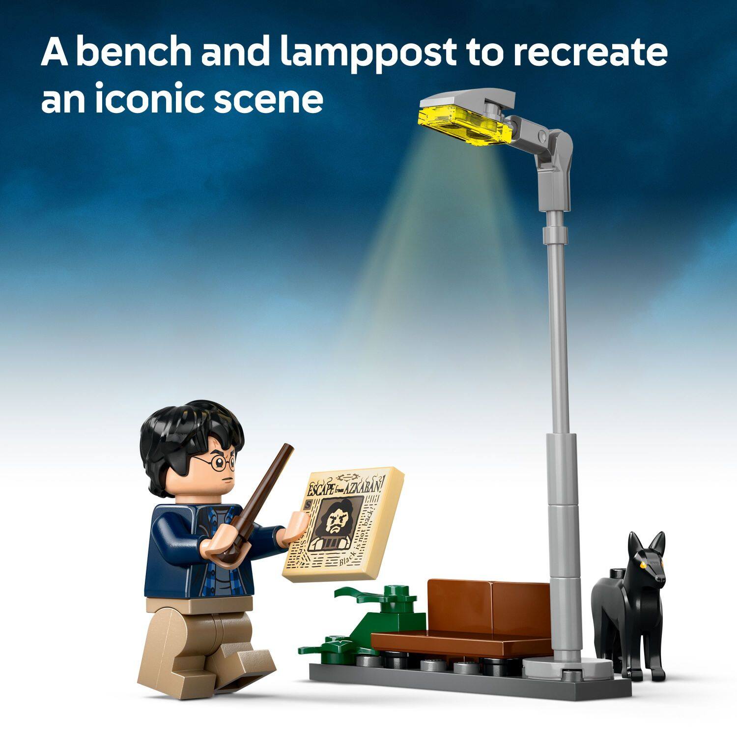 A bench and lamppost to recreate an iconic scene.
