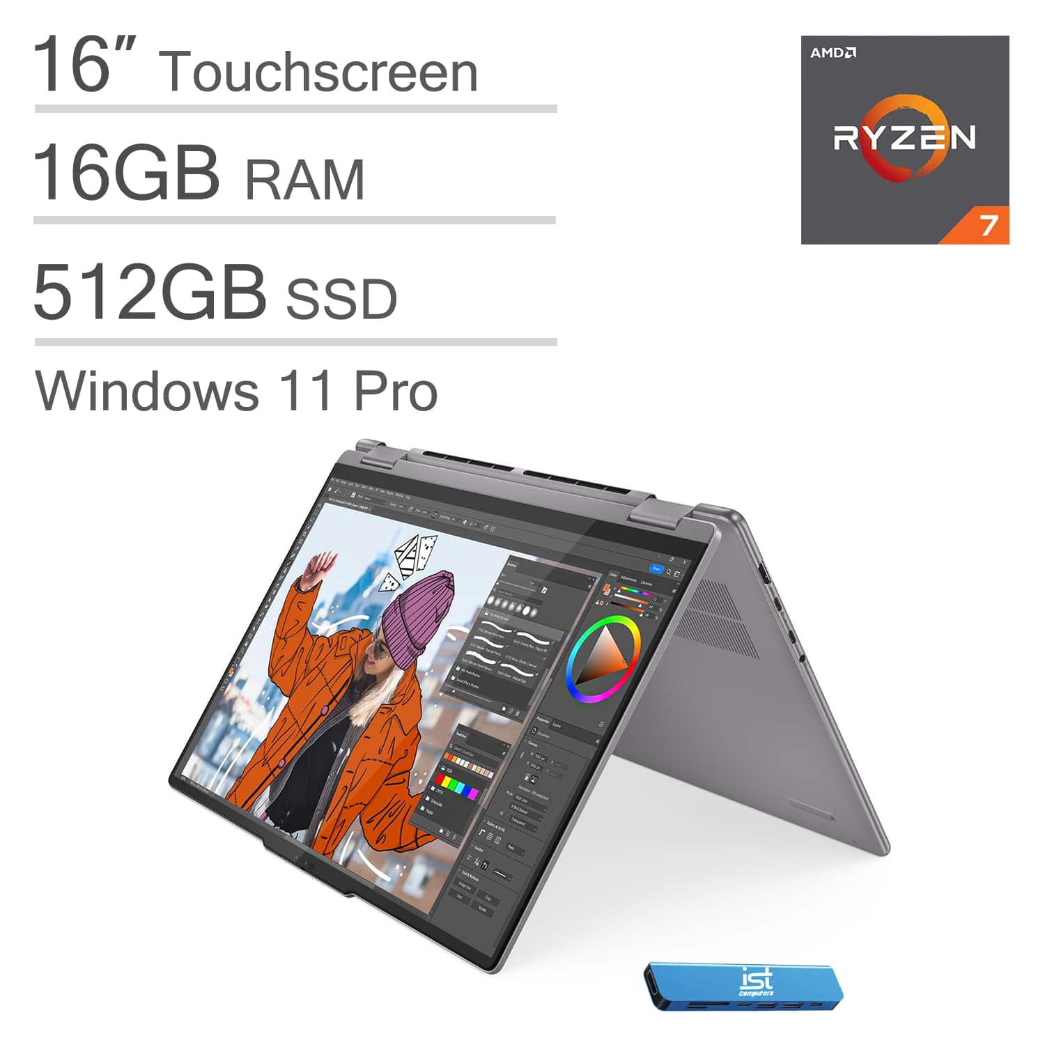 Lenovo - Yoga 7 2-in-1 16" FHD+ Touchscreen Laptop - AMD Ryzen 7 8840HS with 16GB Memory - 512GB SSD - Windows 11 pro - Gray