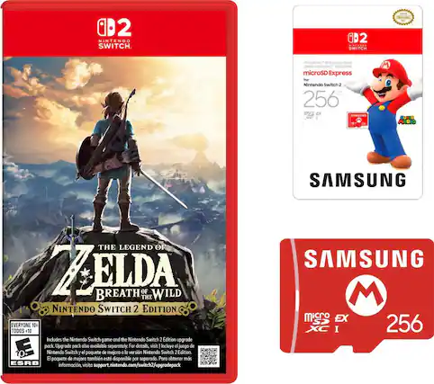 2 Nintendo Switch. 2 I. Switch Pro Controller 10 Express Cables. Carte microSD Express For Nintendo Switch 2 256 GB. The Legend of Zelda: Breath of the Wild. The Nintendo Switch 2 Edition. Everyone 10+. Includes the Nintendo Switch game and the Nintendo Switch 2 Edition upgrade pack. Upgrade pack also available separately. For details, visit support.nintendo.com/switch2/upgradepack. Includes the Nintendo Switch game and the Nintendo Switch 2 Edition upgrade pack. Upgrade pack also available separately. For details, visit support.nintendo.com/switch2/upgradepack. - E (Everyone)