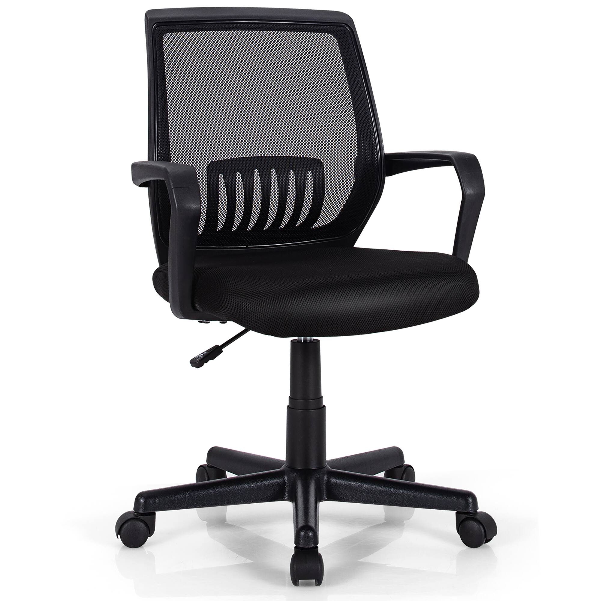 Costway - Mid-Back Mesh Office Chair with Adjustable Height and Lumbar Support - Black