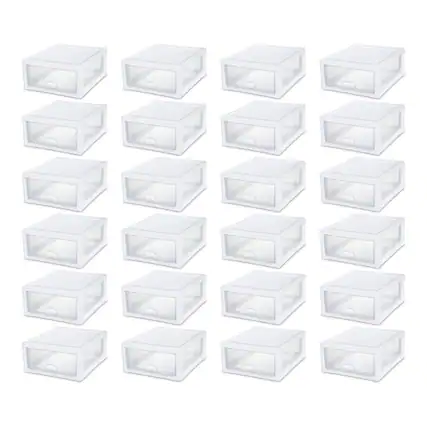 Front. Sterilite - Sterilite 16 Quart Clear Plastic Stacking Storage Drawer Container Box, 24 Pack.