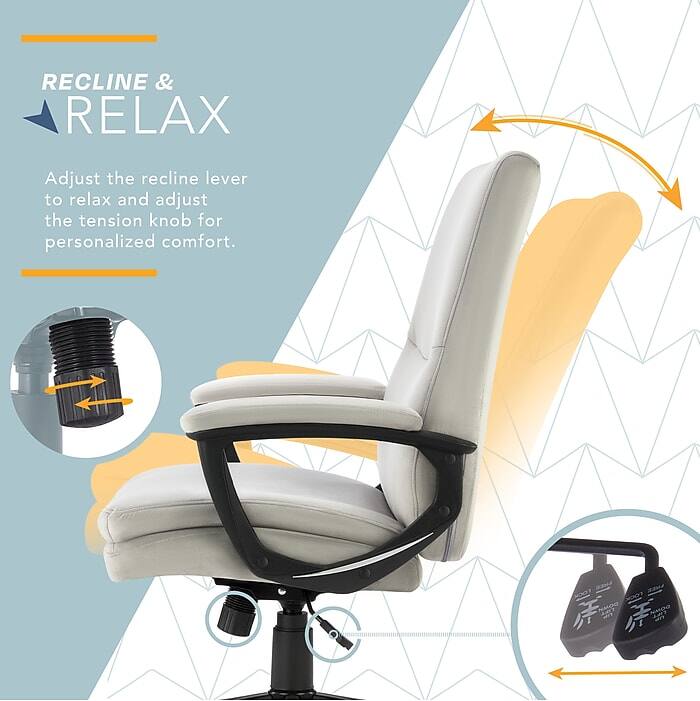 RECLINE & RELAX  
Adjust the recline lever to relax and adjust the tension knob for personalized comfort.