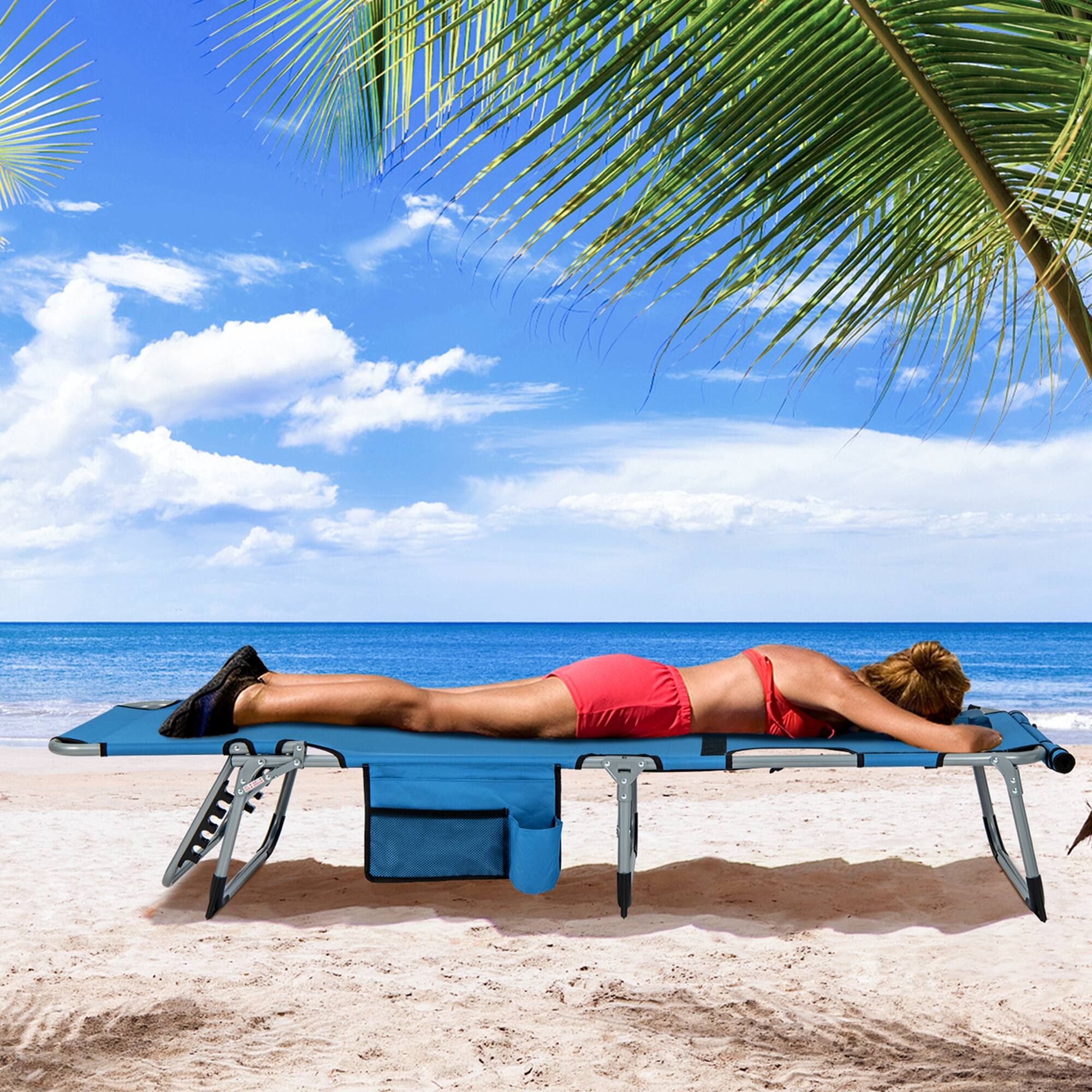 Alt View 3. Costway - Costway Outdoor Folding Chaise 5-Position Lounge Chair with Face Hole &Adjustable Footrest - Blue.