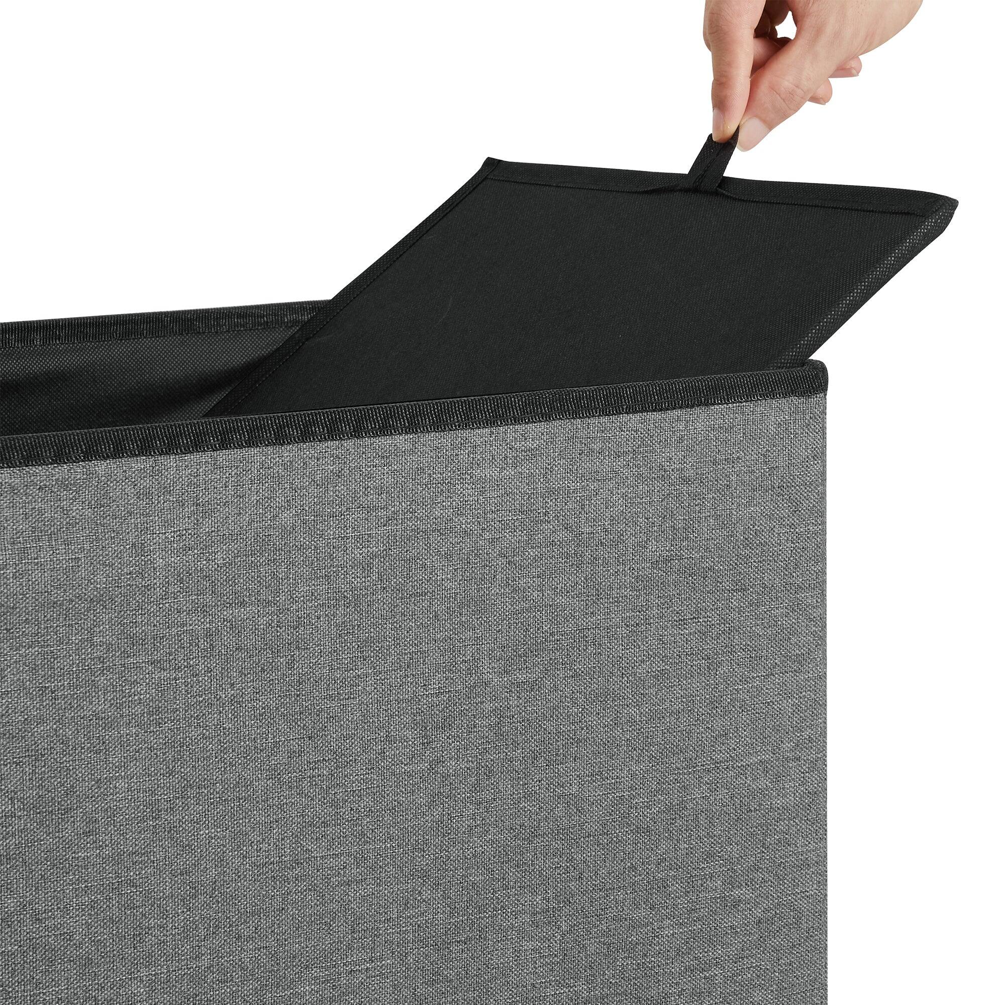 Back. Vecelo - 30" Storage Ottoman Bench with Folding Design, Large Capacity Linen Storage Bench for Bedroom & Living Room - Dark Grey.