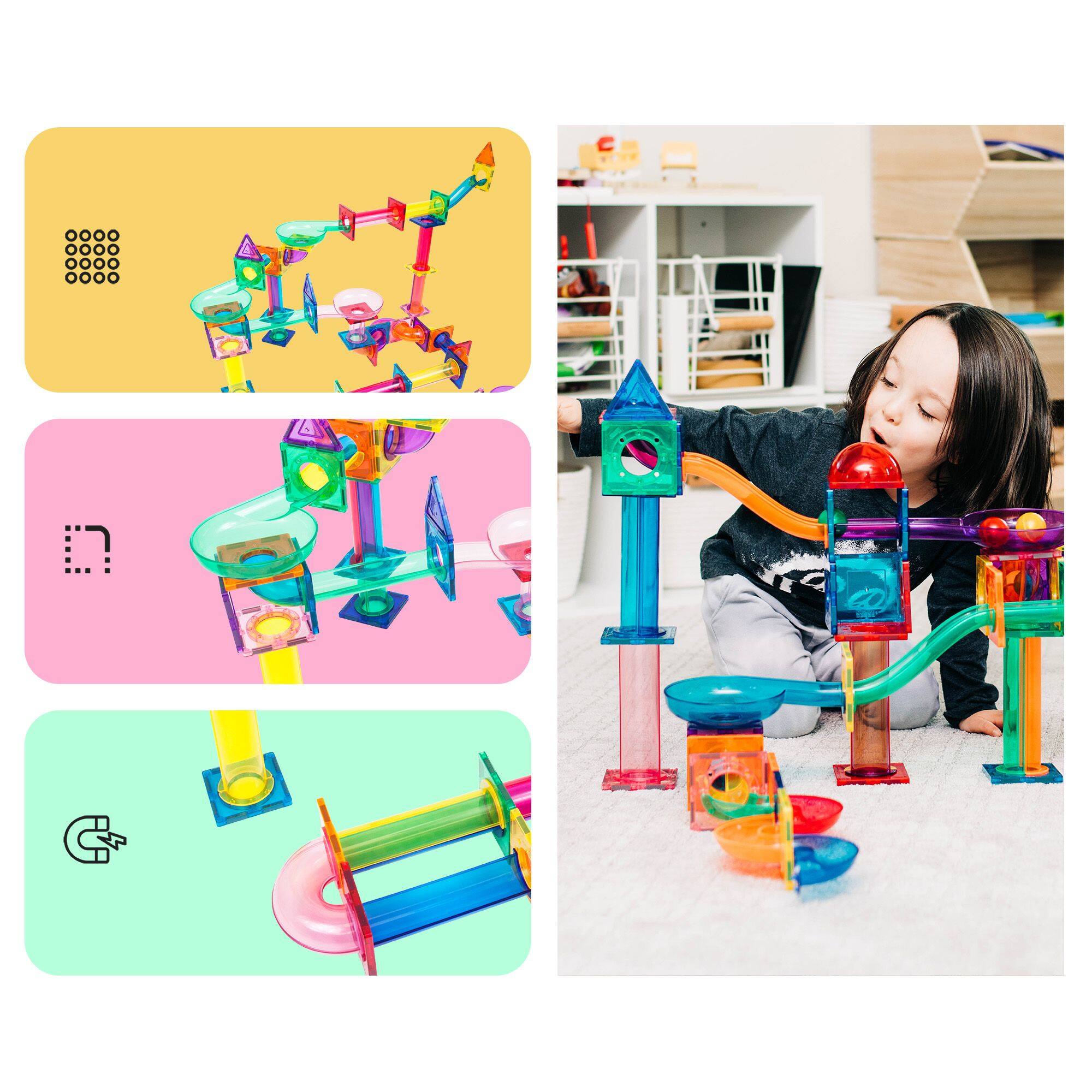Alt View 5. PicassoTiles - PICASSO-TILES Marble Run Magnetic Tiles for Kids, 120PCS, Construction Magnet Tiles Race Track Building Blocks STEM Toy - Multicolor.