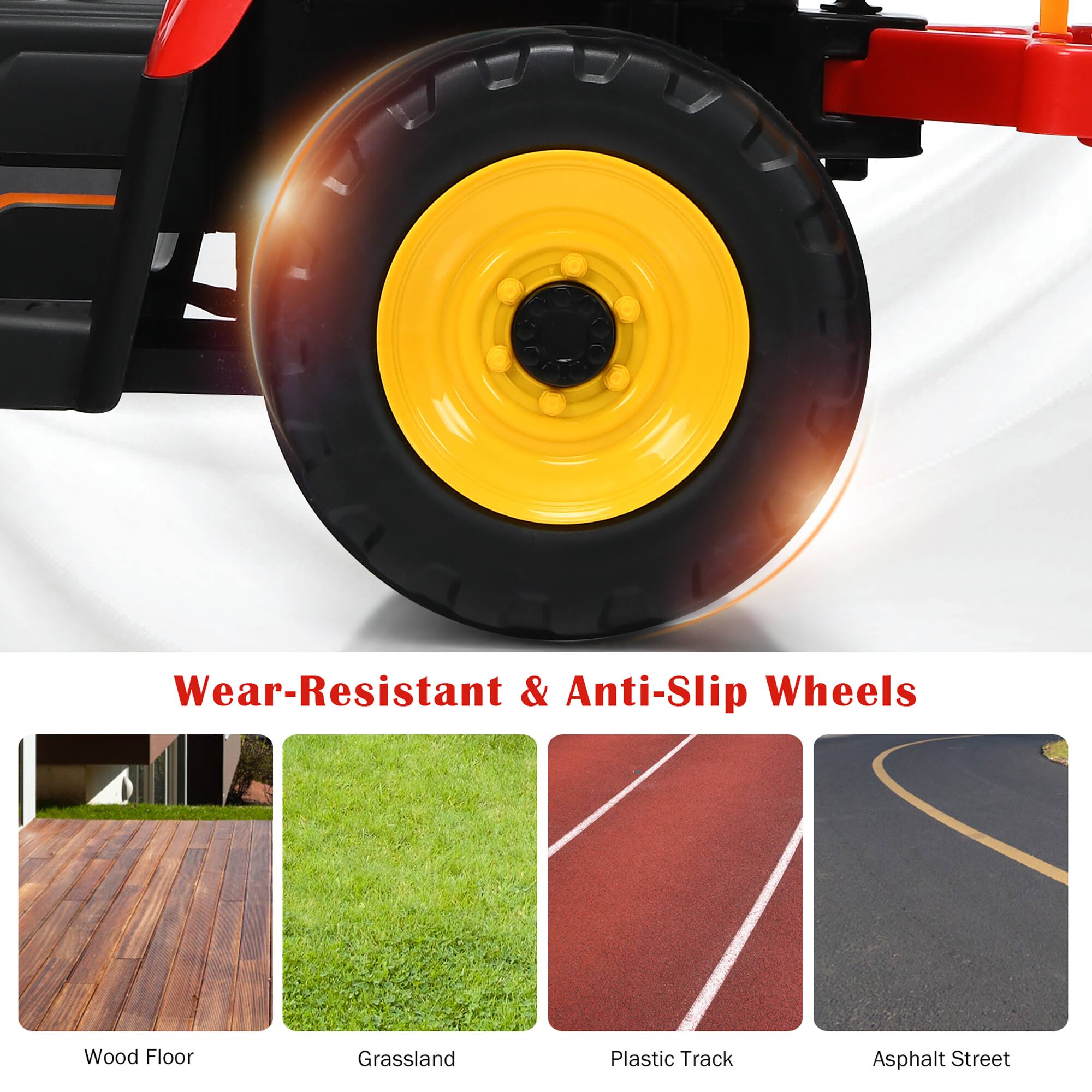 Wear-Resistant & Anti-Slip Wheels

Wood Floor  
Grassland  
Plastic Track  
Asphalt Street