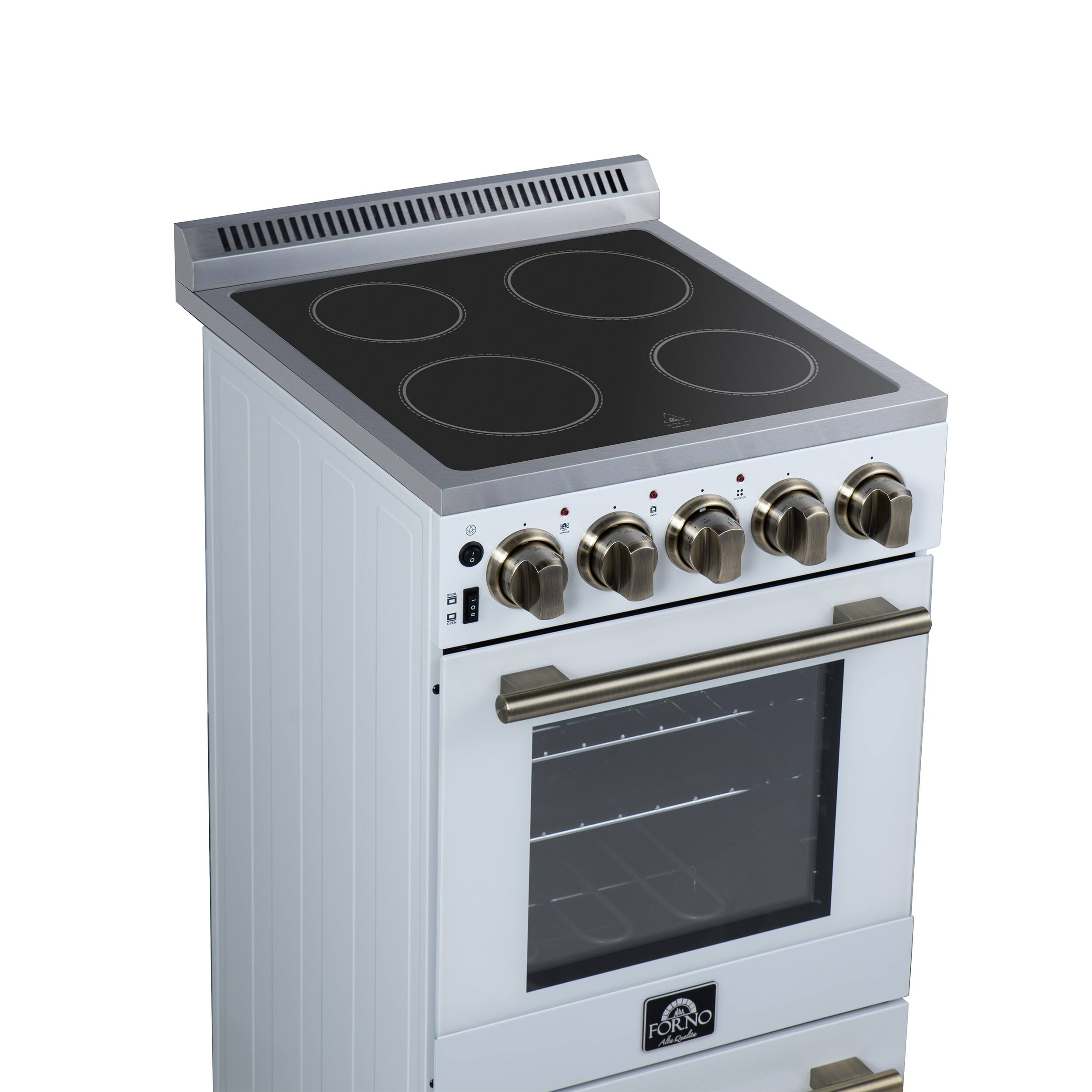 Alt View 4. Forno Appliances - Pallerano 2.05 Cu. Ft. Freestanding Electric Range with Antique Brass Accessories - White.