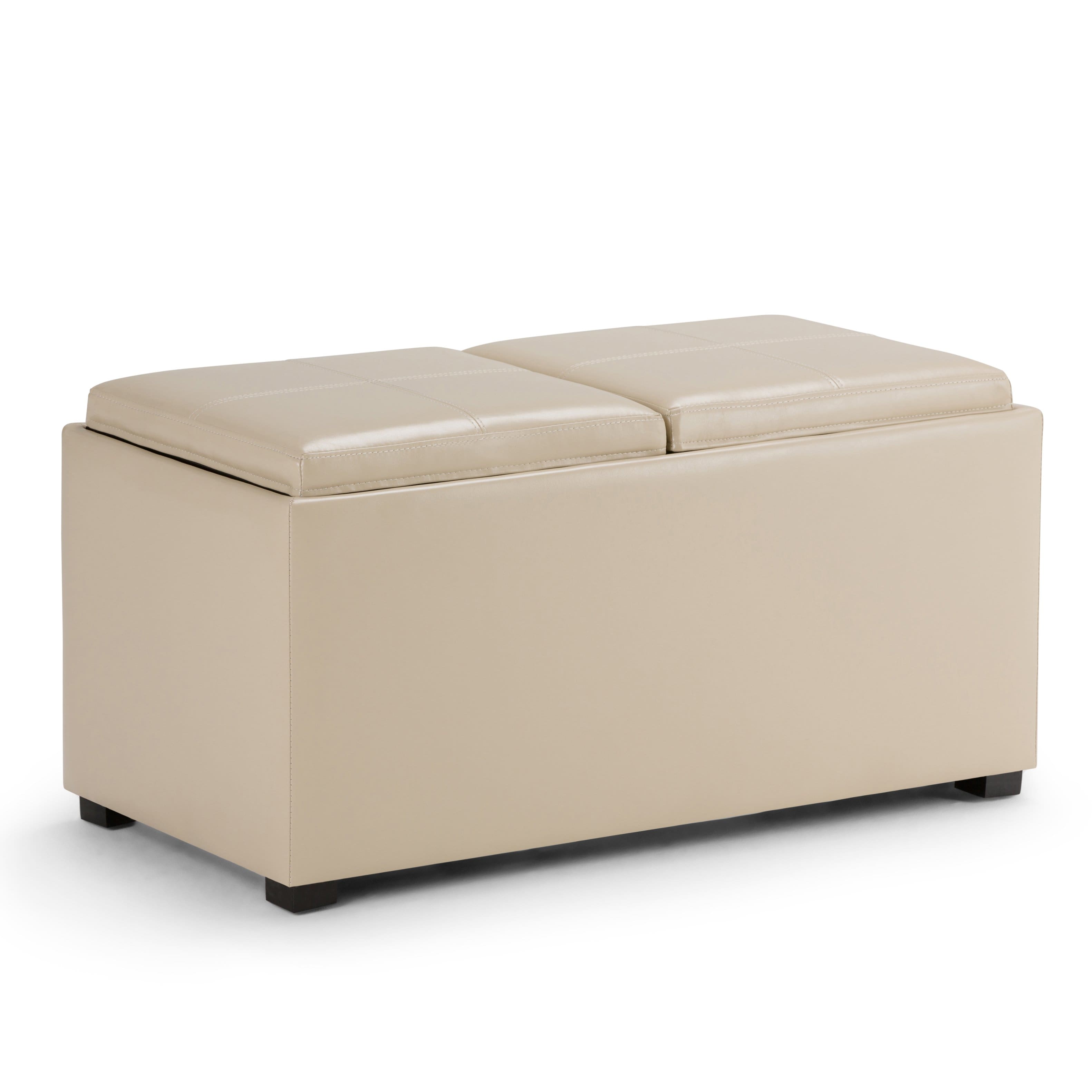Front. Simpli Home - Avalon 35 inch Wide Contemporary Rectangle 5 Pc Storage Ottoman in Satin Cream Vegan Faux Leather, Assembled - Satin Cream.