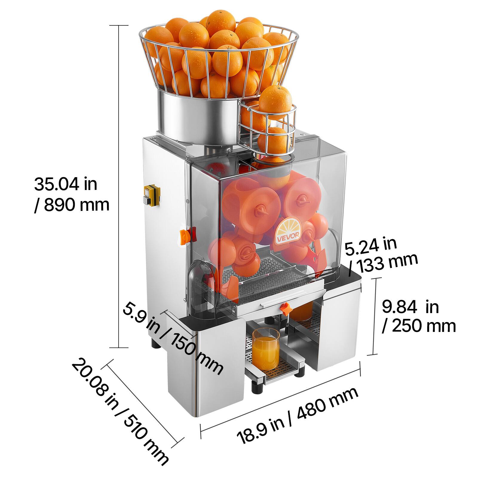 35.04 in / 890 mm  
5.24 in / 133 mm  
5.9 in / 150 mm  
20.08 in / 510 mm  
18.9 in / 480 mm  
9.84 in / 250 mm