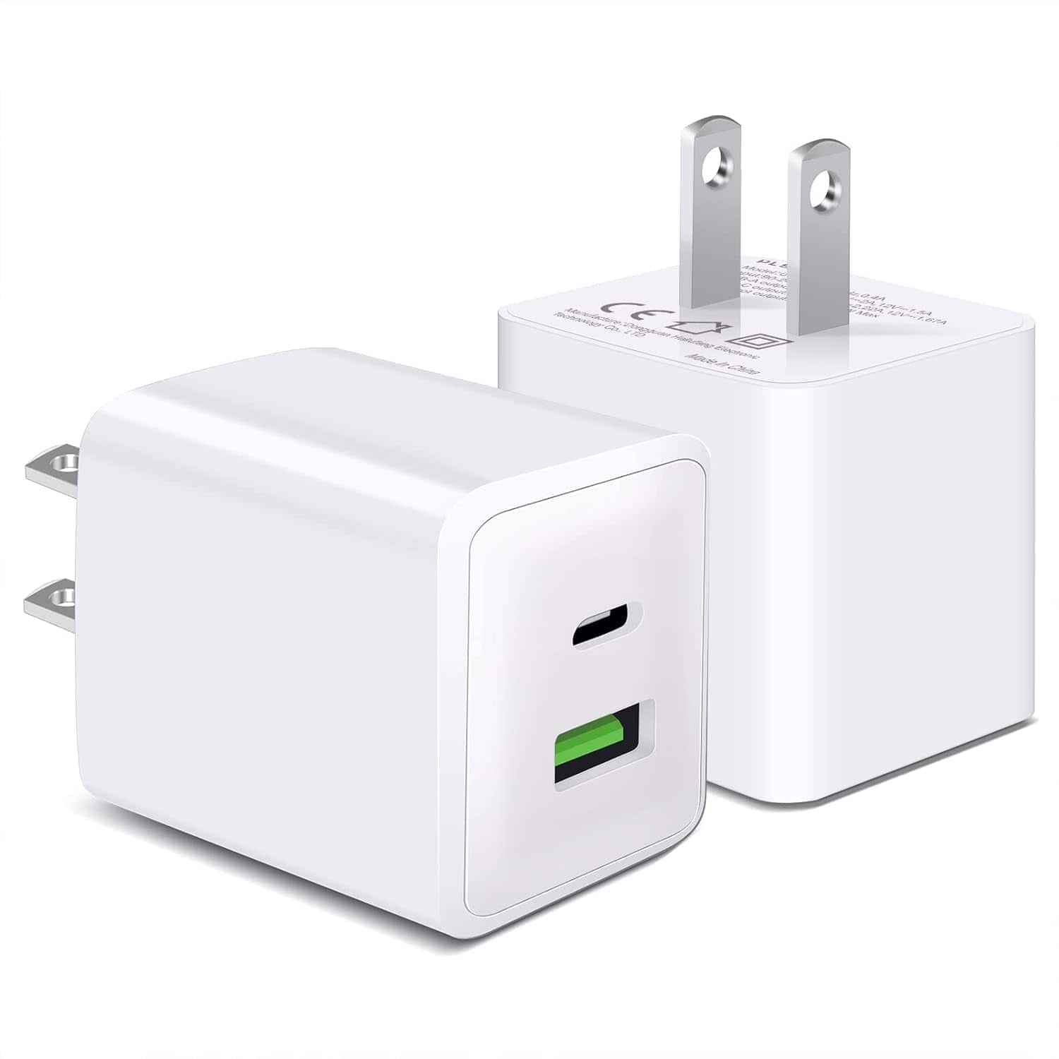 Entronix - 20W Dual USB Wall Charger - 2-Pack with USB-C for iPhone and Android Devices - Black