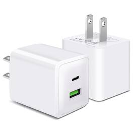 Entronix - 20W Dual USB Wall Charger - 2-Pack with USB-C for iPhone and Android Devices - Black