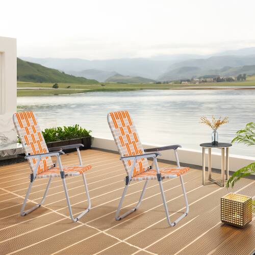 Alt View 8. Winado - 2PCS Patio Lawn Chairs Folding, Webbed Folding, Beach, Portable Camping Chairs for Indoor Outdoor Yard Garden Beach - Orange & White.