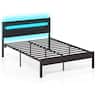 Costway - Full Size Bed Frame with Built-in Charging Station Sturdy Mattress Foundation - Rustic Brown,Black