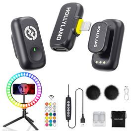 HOLLYLAND - LARK A1 Mini Duo Wireless Mic iOS + 10" RGB Ring Light with Tripod - Black