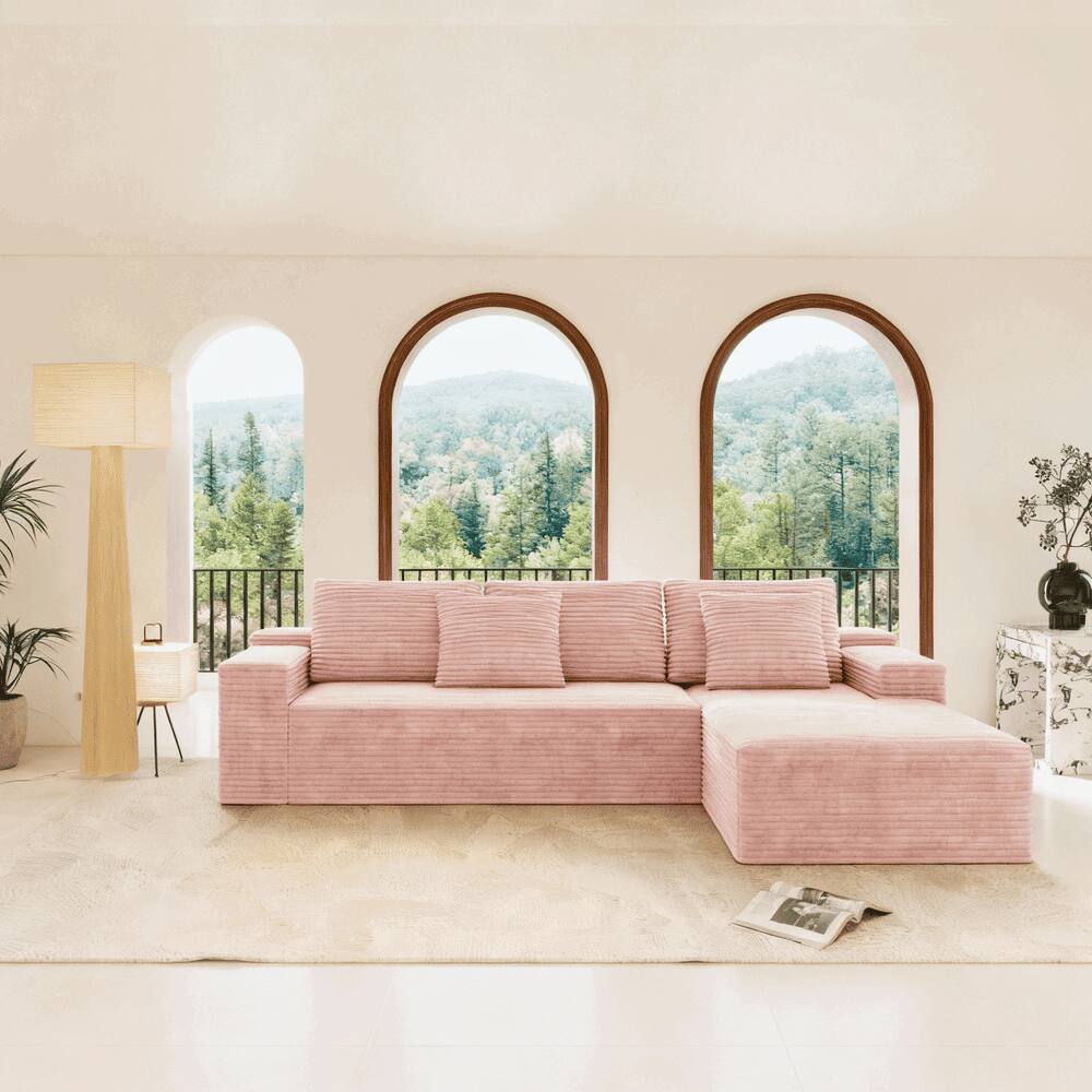 Back. Kadyn - 104" Right Chaise Modular Sectional, L-Shaped Cloud Couch with Deep Comfort and No Assembly, Pink - Pink.
