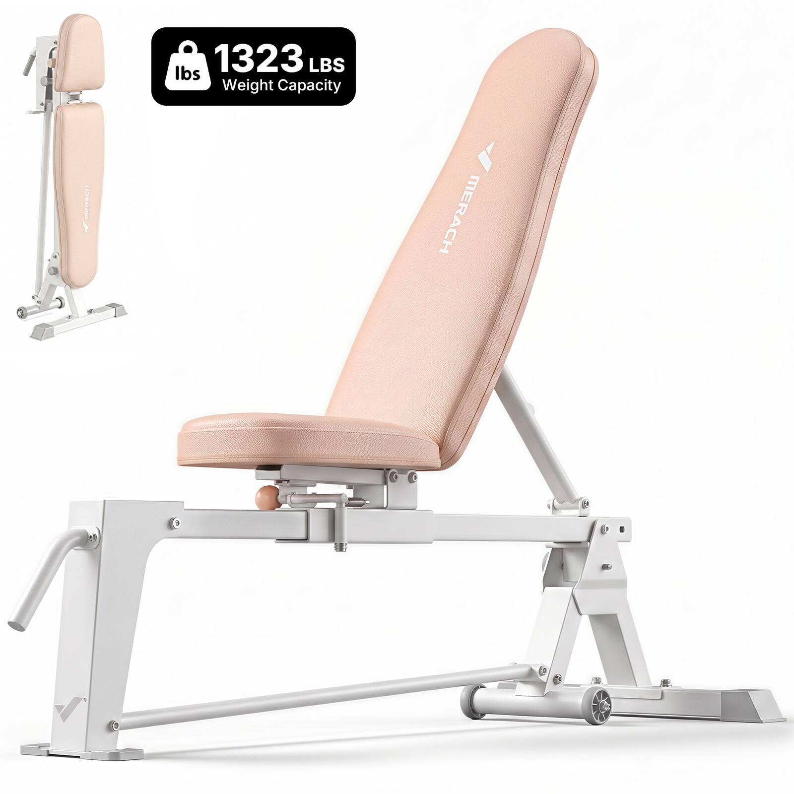 MERACH - P14 Foldabl Weight Dumbbell Bench for HomeGym with 1100 LBS,5 Back & 2 Seat Positions Adjustable - Pink