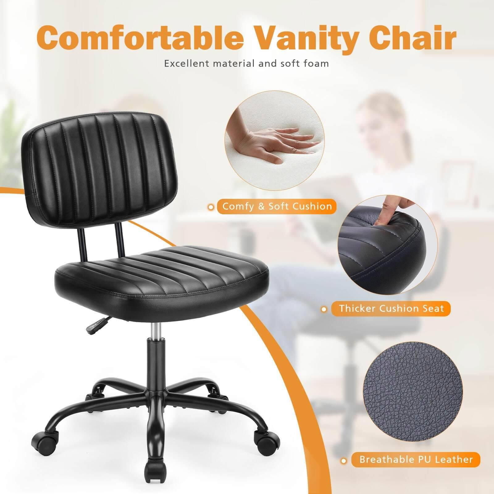 Comfortable Vanity Chair  
Excellent material and soft foam  

- Comfy & Soft Cushion  
- Thicker Cushion Seat  
- Breathable PU Leather
