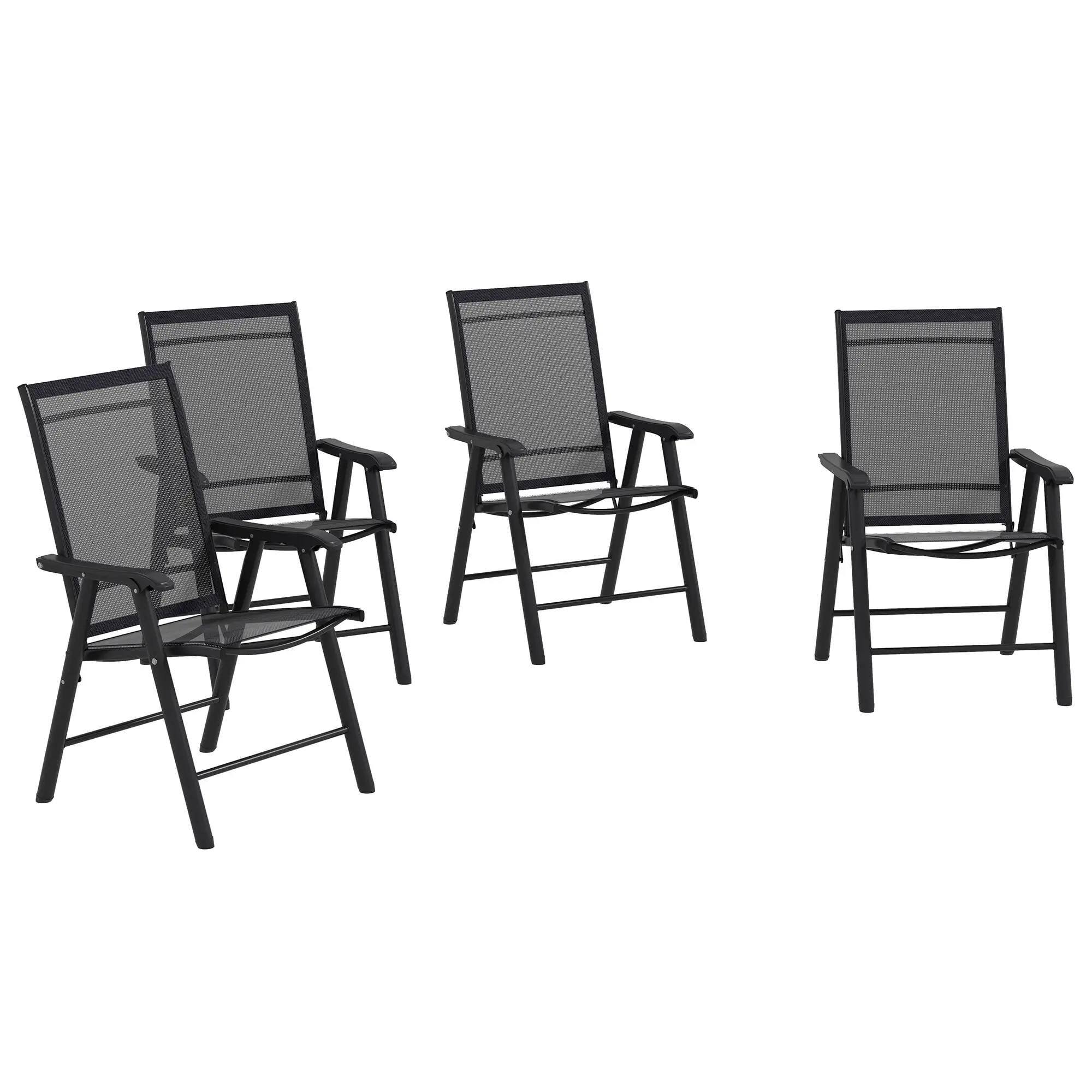 Angle. Resenkos - Resenkos 4-Pack Folding Chairs, Sturdy Metal Armrest Dining Seats, Perfect for Outdoor Patios & Gardens,Black - Black.
