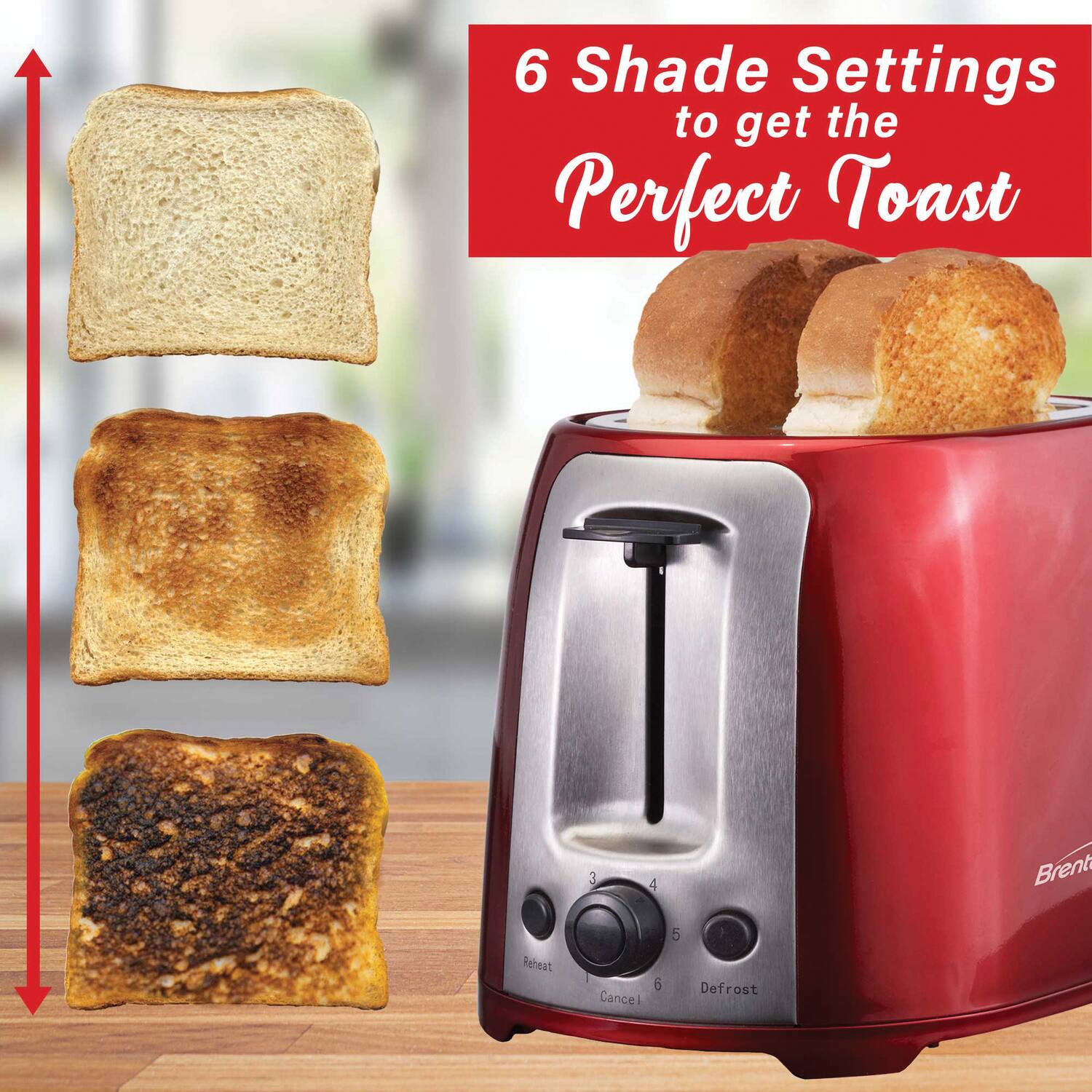 6 Shade Settings to get the Perfect Toast

1. Light
2. 2
3. 3
4. 4
5. 5
6. 6

Brent Reheat
Cancel
Defrost