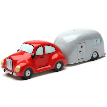 Front. Pacific Trading - Car and Travel Trailer Camper Ceramic Magnetic Salt and Pepper Shaker Set - Multicolor.