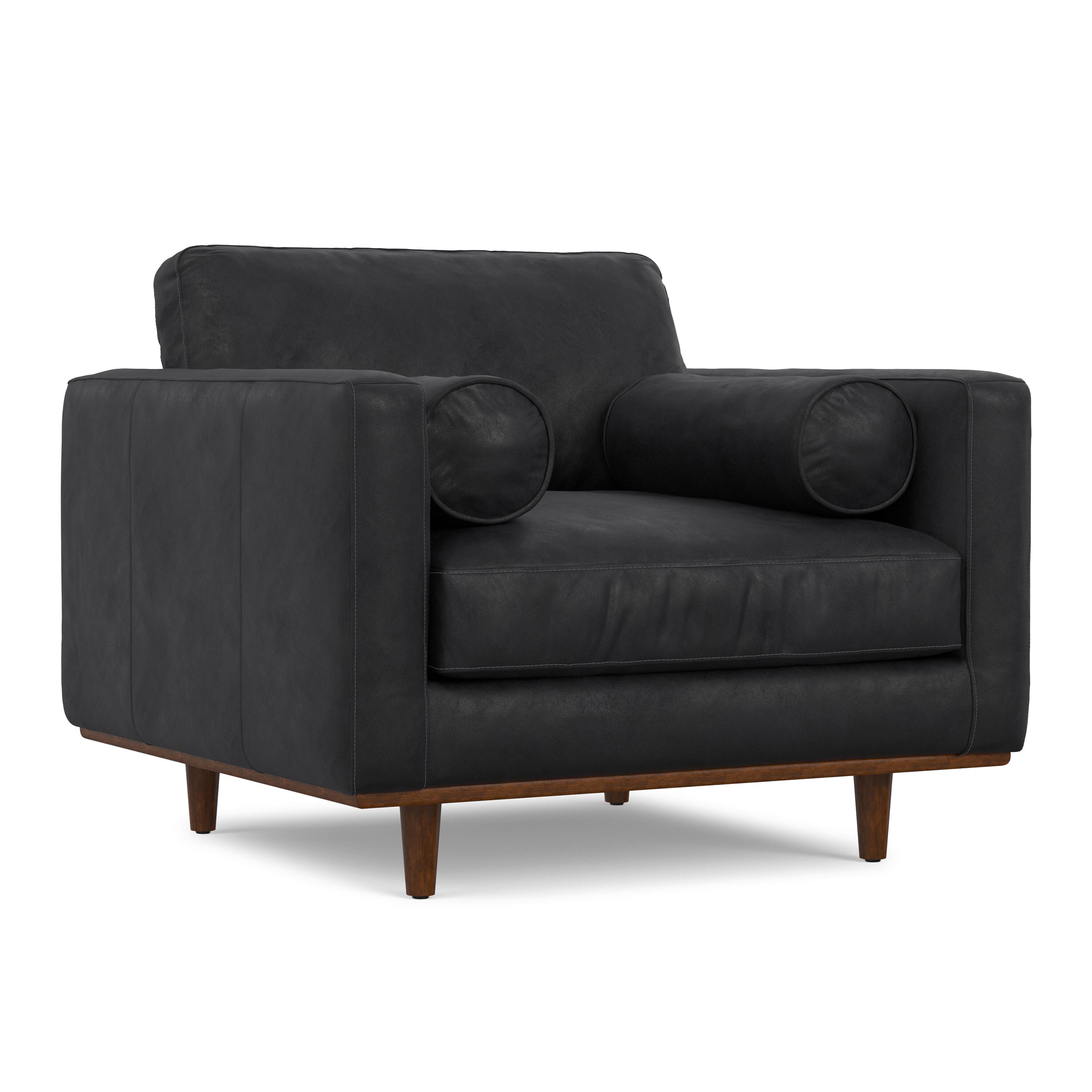 Front. Simpli Home - Morrison 42 inch Wide Mid-Century Modern Arm Chair in Lead Black - Lead Black.