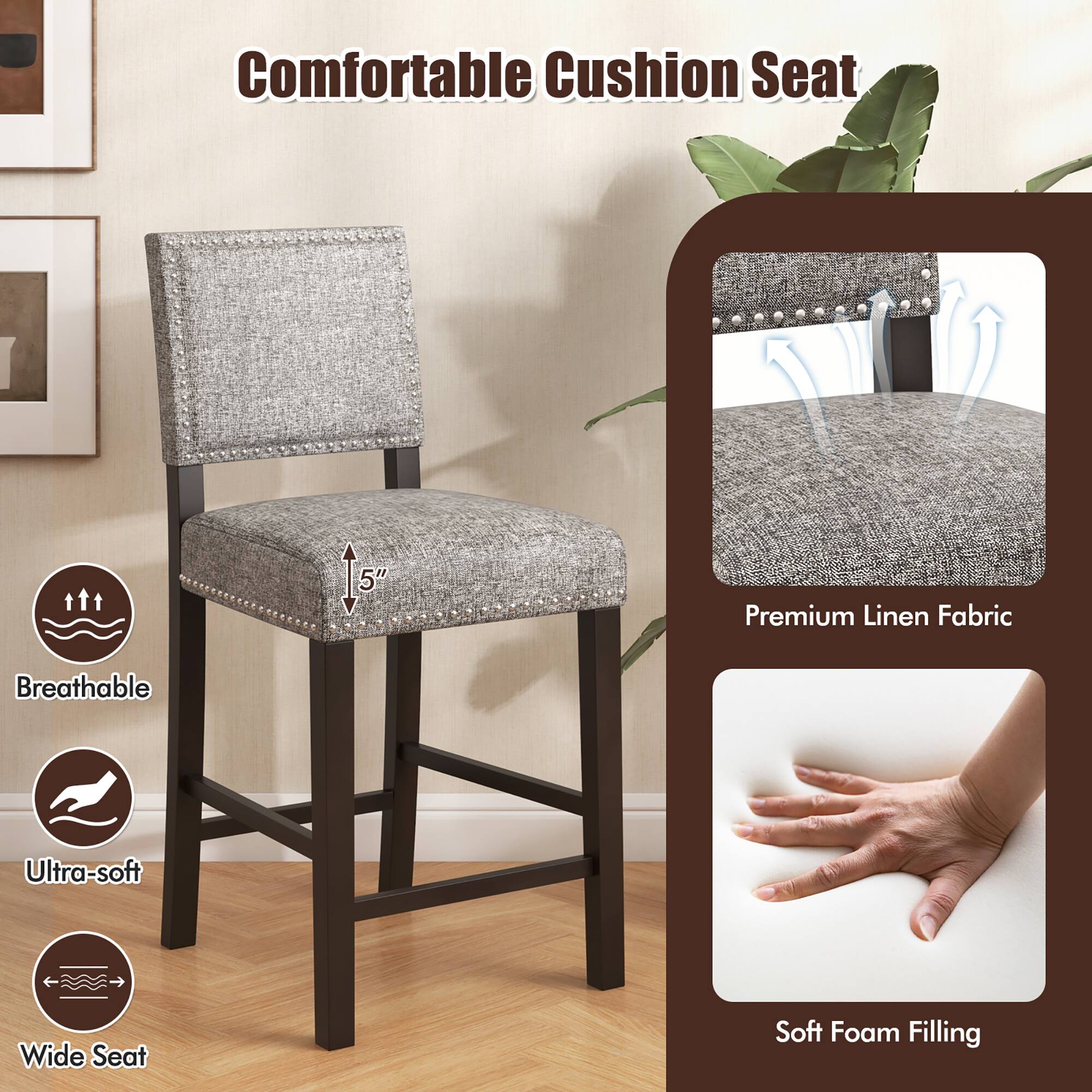 Comfortable Cushion Seat, Premium Linen Fabric, Breathable, Ultra-soft, Wide Seat, Soft Foam Filling