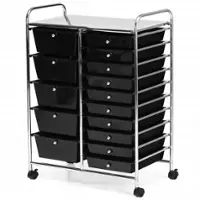 Costway - 15 Drawer Rolling Storage Cart Scrapbook Paper Office School Organizer - Black - Front_Zoom