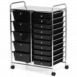 Costway - 15 Drawer Rolling Storage Cart Scrapbook Paper Office School Organizer - Black