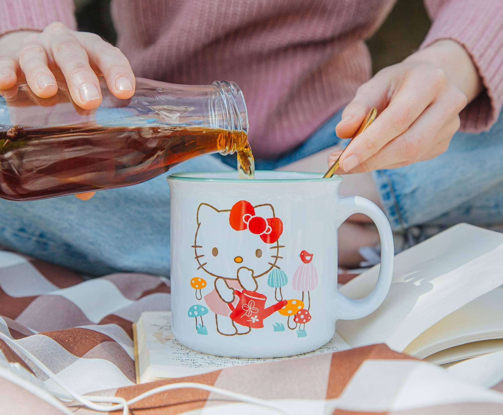 Alt View 3. Silver Buffalo - Sanrio Hello Kitty Watering Mushrooms Ceramic Camper Mug | Holds 20 Ounces - Red.