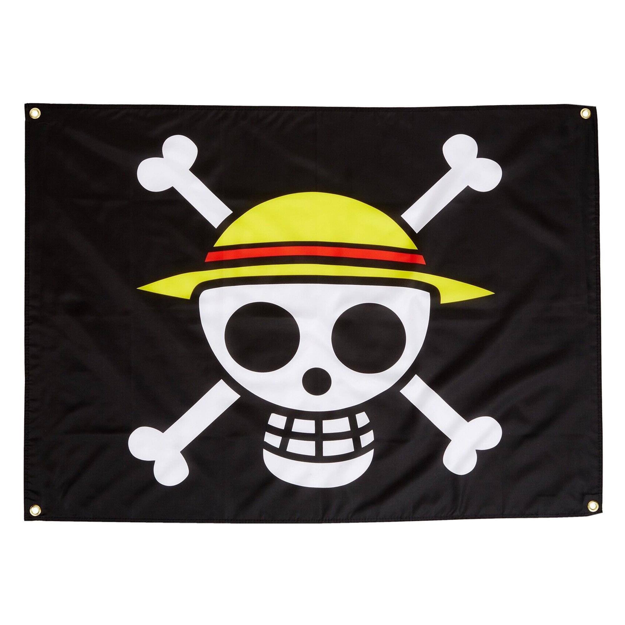 Front. Great Eastern - One Piece Luffy's Straw Hat Pirates Skull Flag - Black/White.
