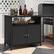 Alt View 1. Costway - Patio Rattan Storage Cabinet with Acacia Wood Countertop Open Shelf 2 Door Cabinet - Black + Natural.