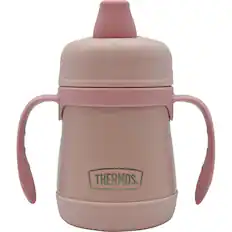 Front. Thermos - Thermos Baby 7 oz. Vacuum Insulated Stainless Steel Sippy Cup w/ Handles - Rose - Rose.
