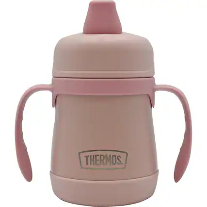 Front. Thermos - Thermos Baby 7 oz. Vacuum Insulated Stainless Steel Sippy Cup w/ Handles - Rose - Rose.