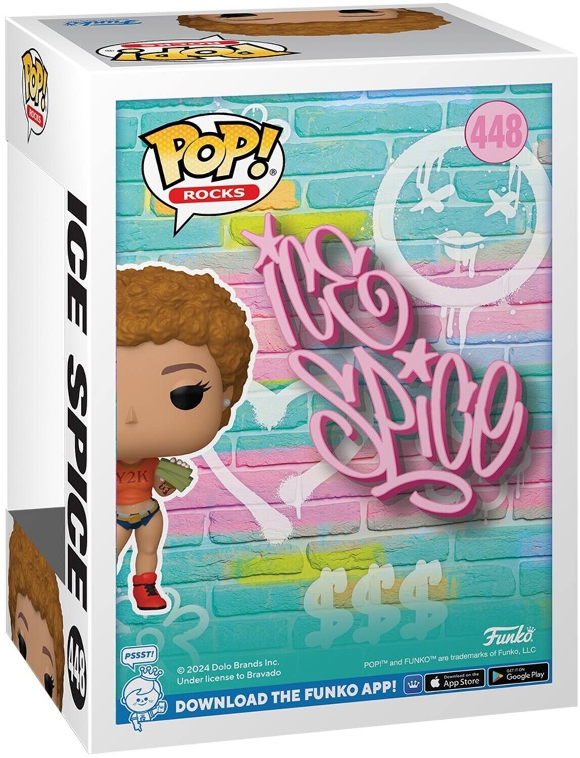 - POP! ROCKS ICE SPICE Y2K  
- 448  
- PSSST!  
- © 2024 Dolo Brands Inc. Under license to Bravado  
- DOWNLOAD THE FUNKO APP!  
- POP!™ and FUNKO™ are trademarks of Funko, LLC  
- Available on the App Store and Google Play