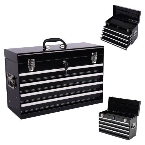 Front. LOVMOR - Heavy Duty Metal Tool Box 21 inch Portable Metal Tool Box with 4 Drawers Small Tool Chest with EVA Liners Ball Bearing S.
