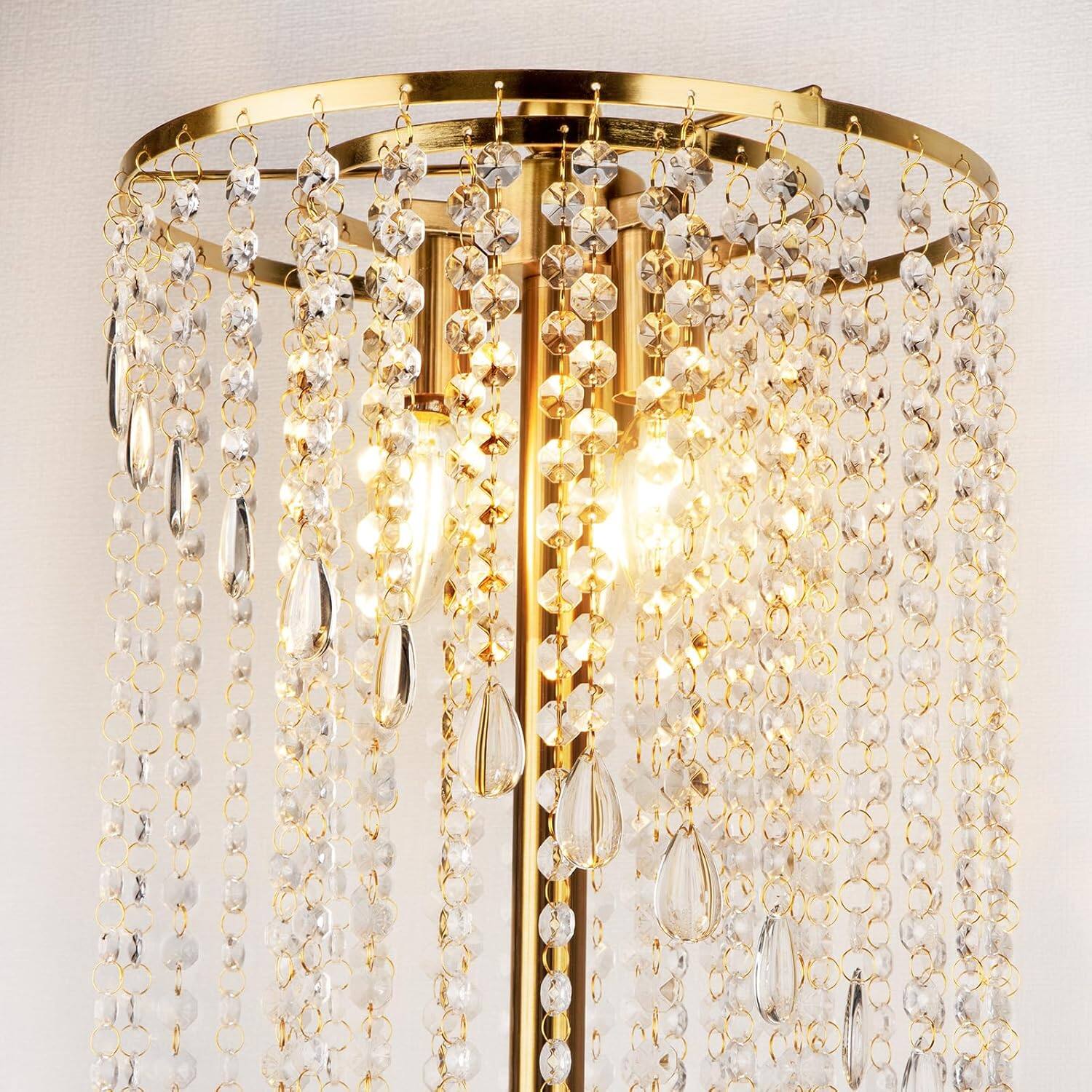 Alt View 2. Akoasm - 63in. H Gold Floor Lamps with Double-Layer Crystal Lamp Shade for Living Room (2700K LED Bulbs Included).