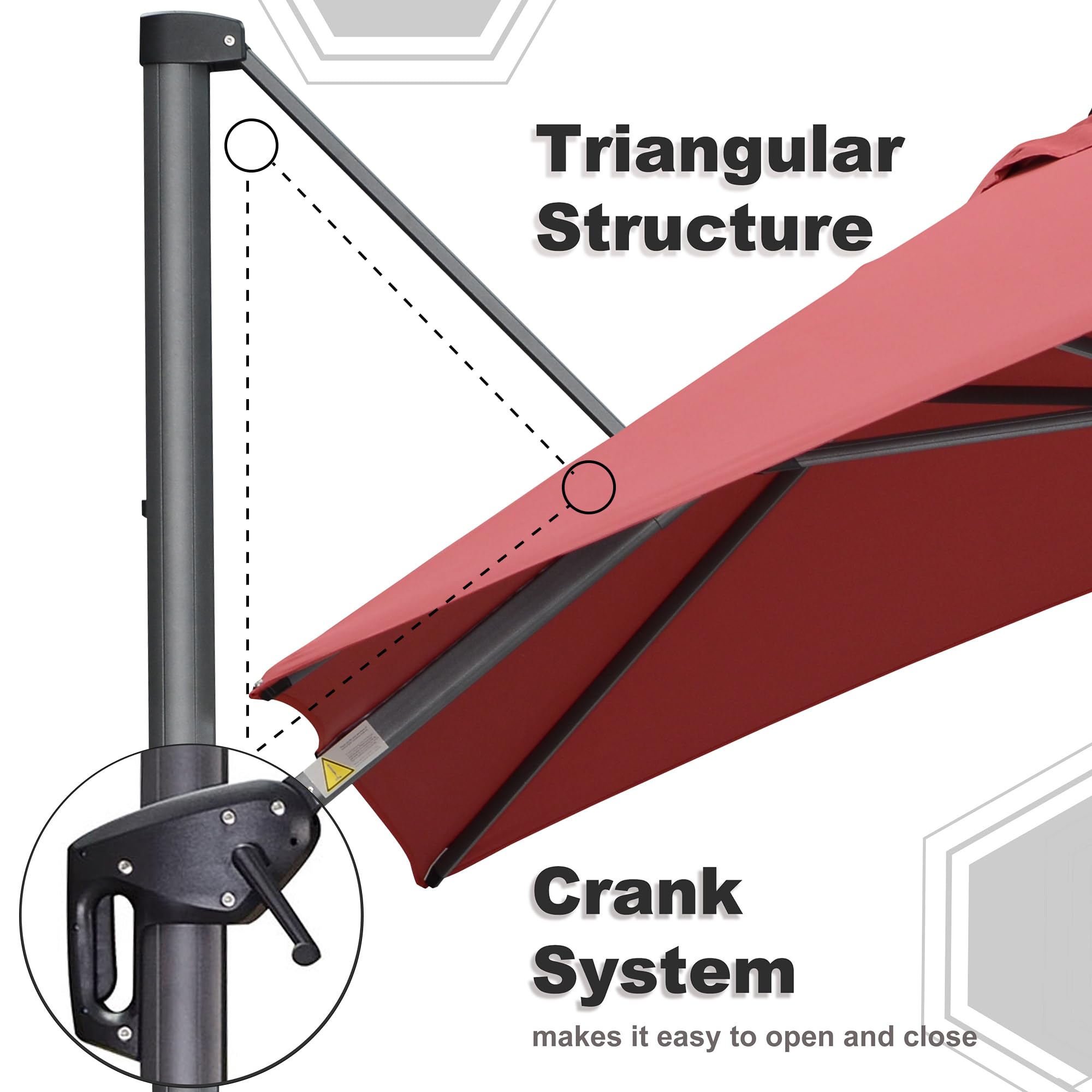 Triangular Structure  
Crank System  
makes it easy to open and close