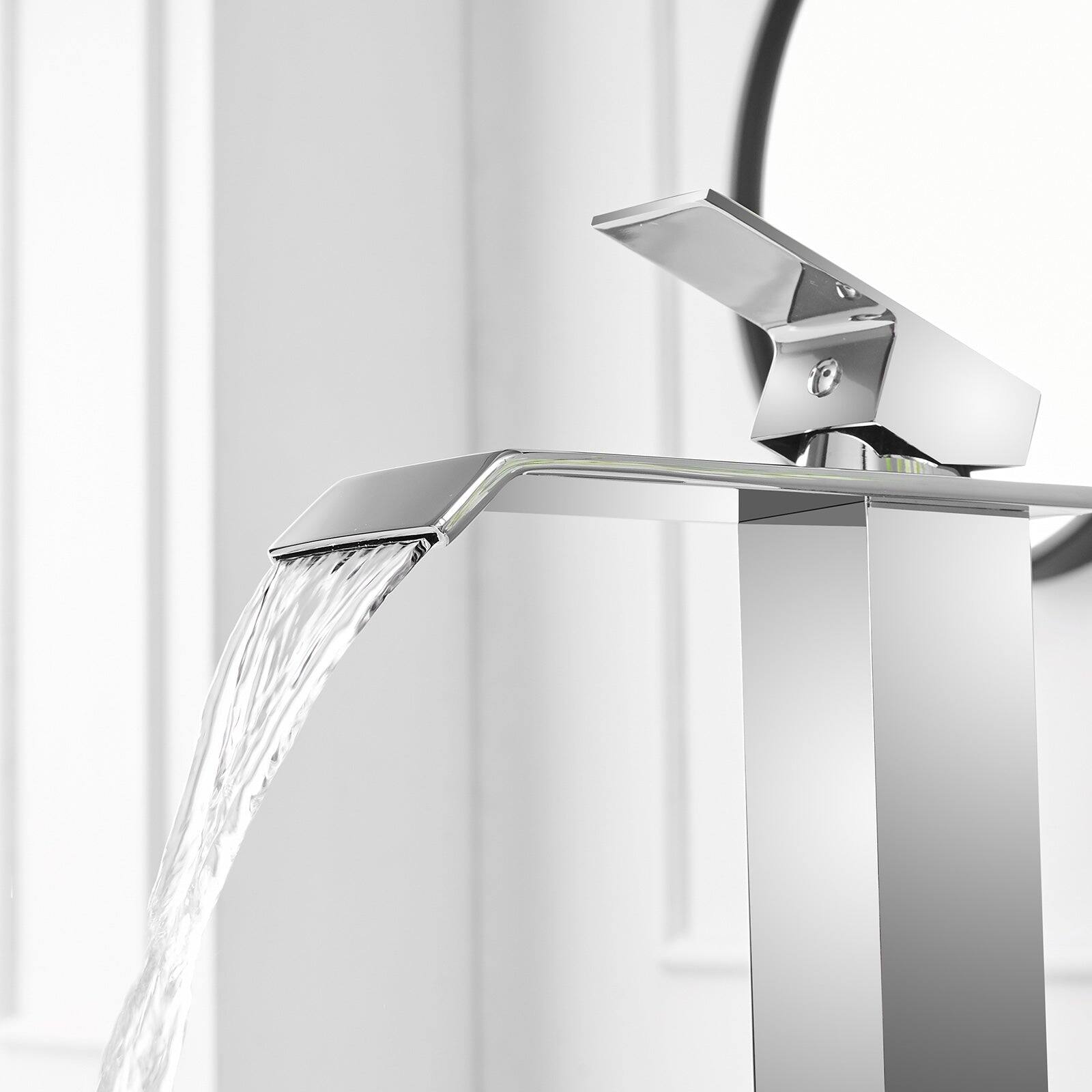 Alt View 8. Boyel Living - Waterfall Single Hole Single Handle Low Arc Bathroom Faucet with Supply Line in Polished Chrome - Polished Chrome.