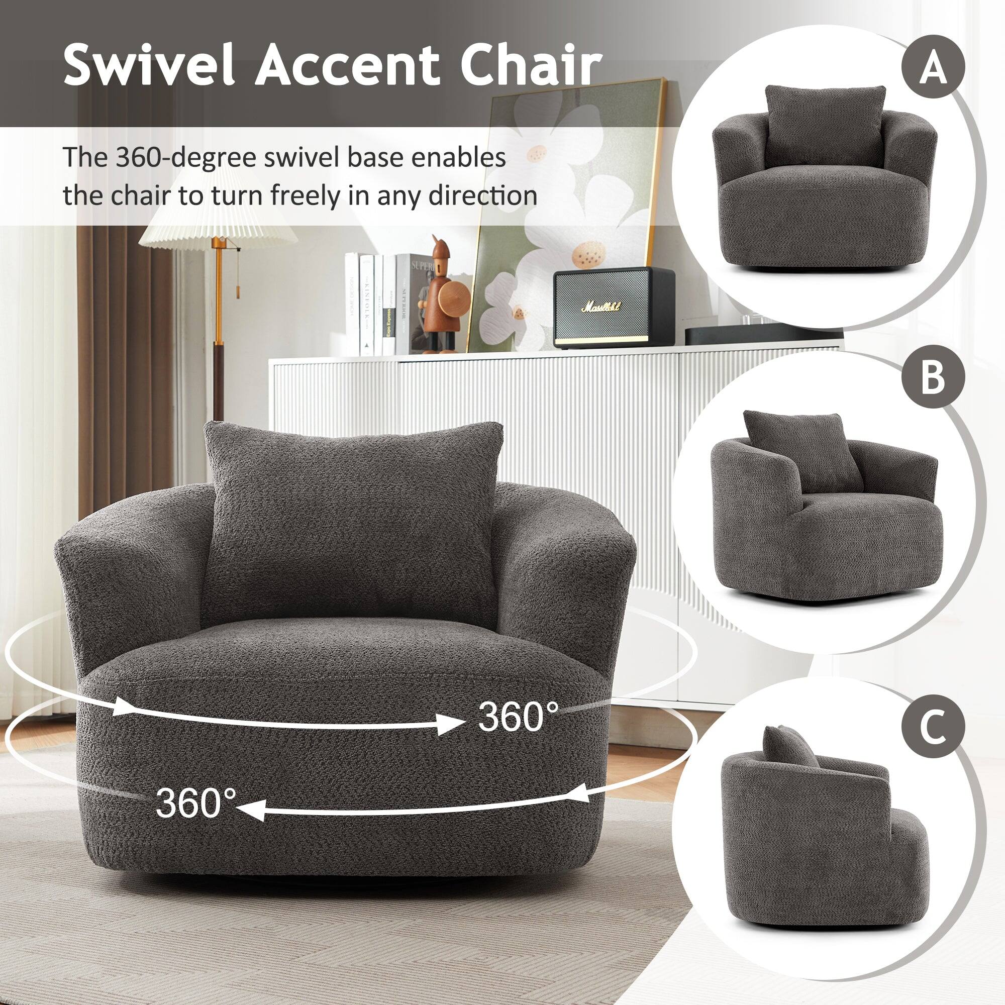 Swivel Accent Chair

The 360-degree swivel base enables the chair to turn freely in any direction.

A
B
C

360°