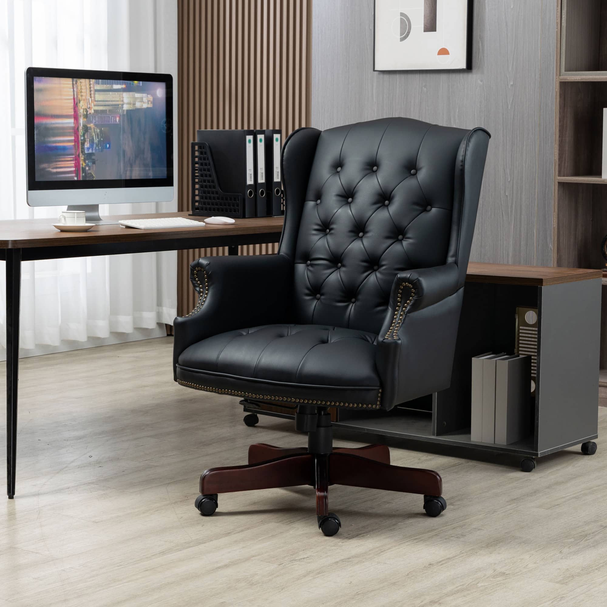 GOODSILO - Premium High-Back Executive Office Chair with Ergonomic Support and Smooth-Rolling Casters Leather Design - Black PU