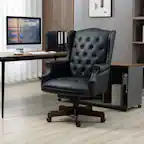 Front. GOODSILO - Premium High-Back Executive Office Chair with Ergonomic Support and Smooth-Rolling Casters Leather Design - Black PU.