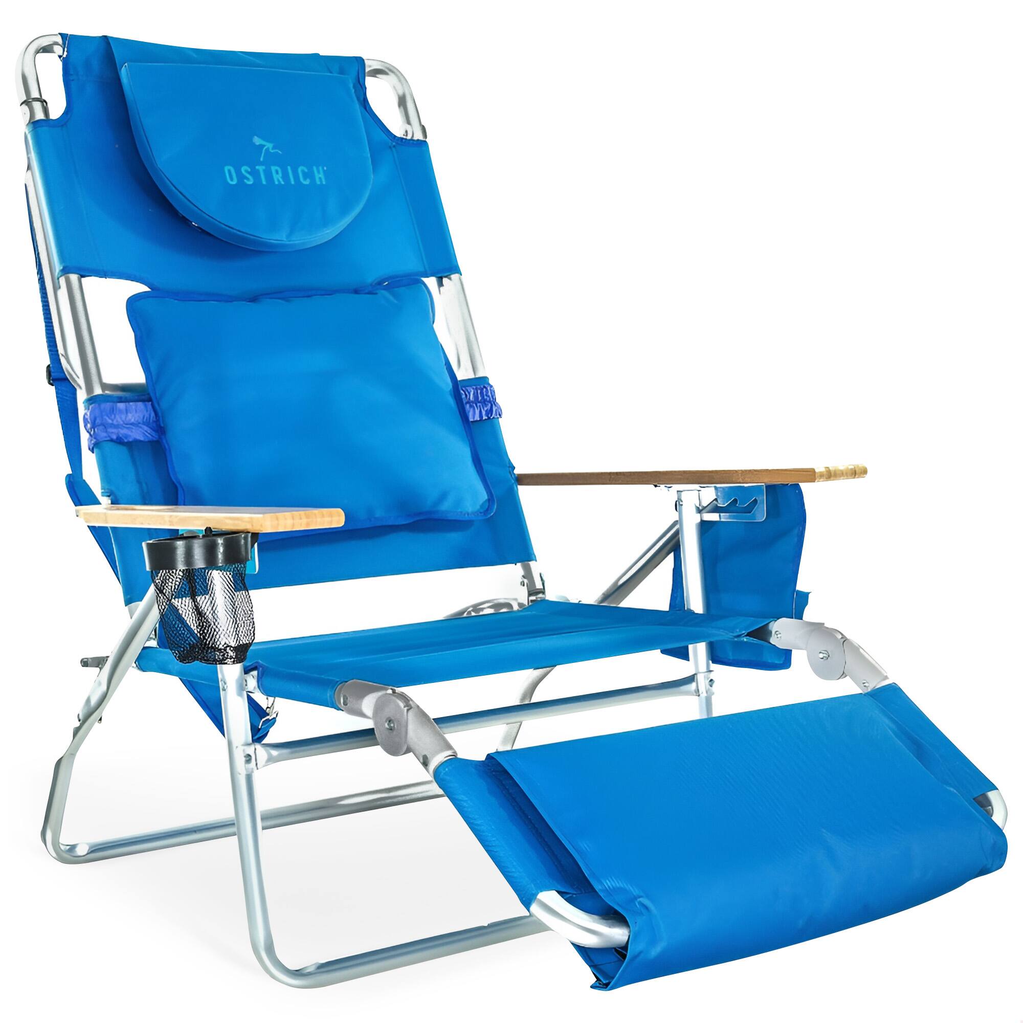 Ostrich - The Deluxe 3N1 Lightweight Outdoor Beach Lounge Chair w/ Footrest - Blue