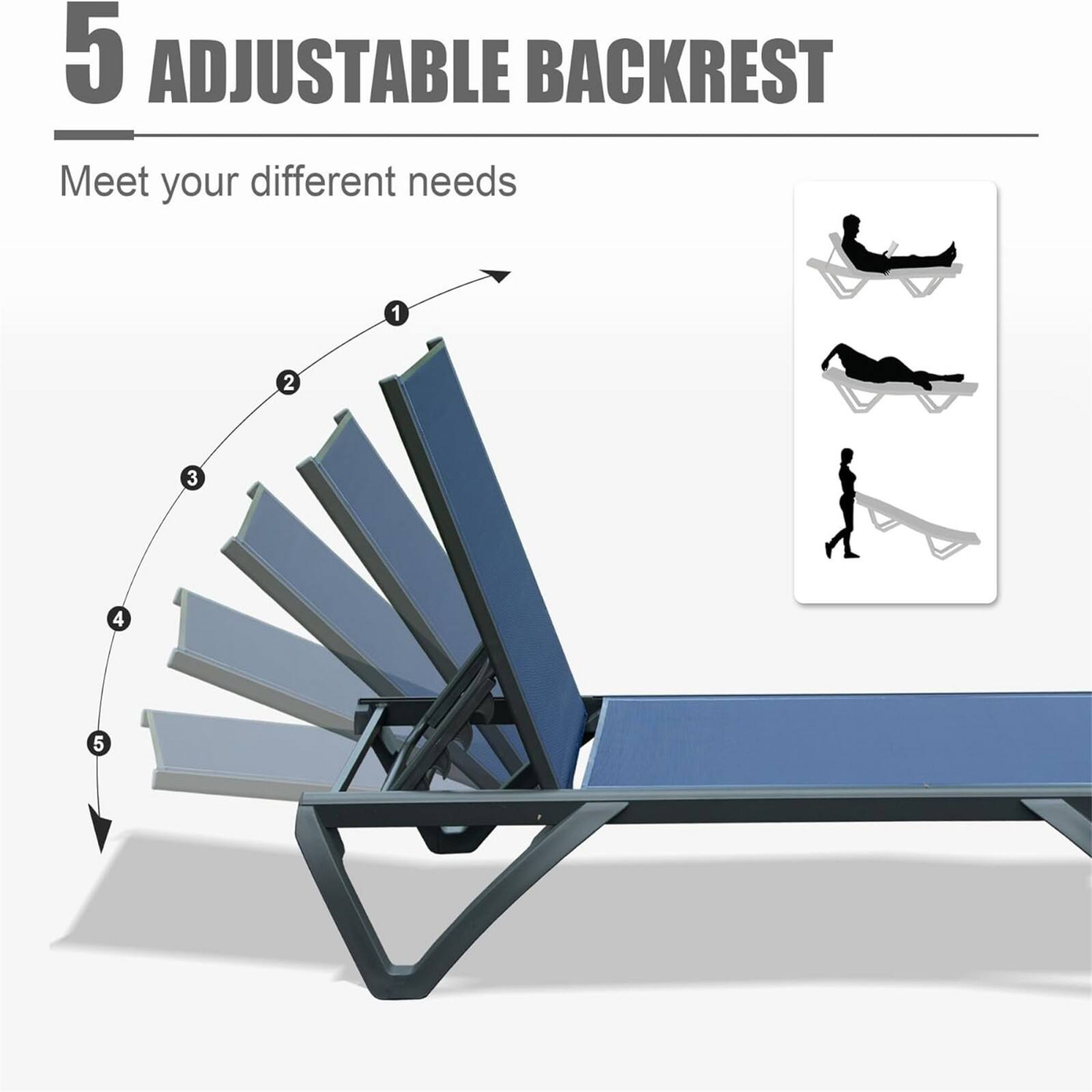 5 Adjustable Backrest  
Meet your different needs  

1  
2  
3  
4  
5