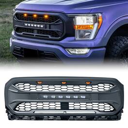 AMERICAN MODIFIED - Armor Grille Compatible with 2021 to 2023 Ford F150, Black - 21-23 F-150 (w/ Amber & Offroad LED)